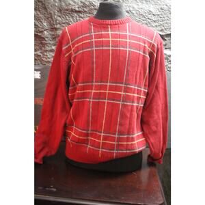 Vintage Oscar de la Renta Sweater XL Red Plaid Knit Crewneck 90s Mens